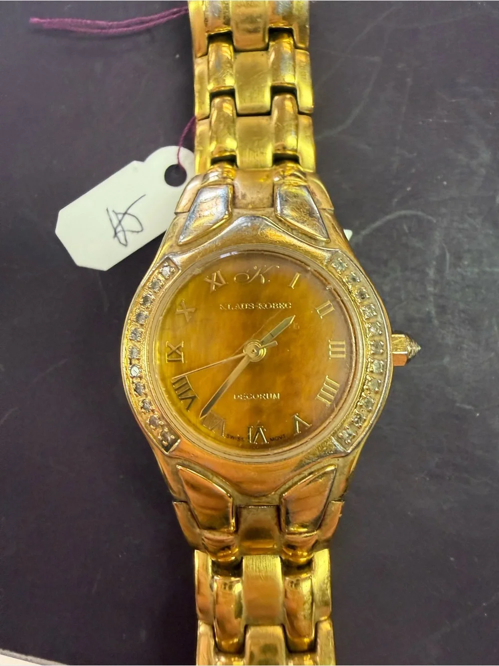 ⭐️Vintage USED Klaus Kobec Decorum Gold-Tone Women's Watch w/22 real diamonds